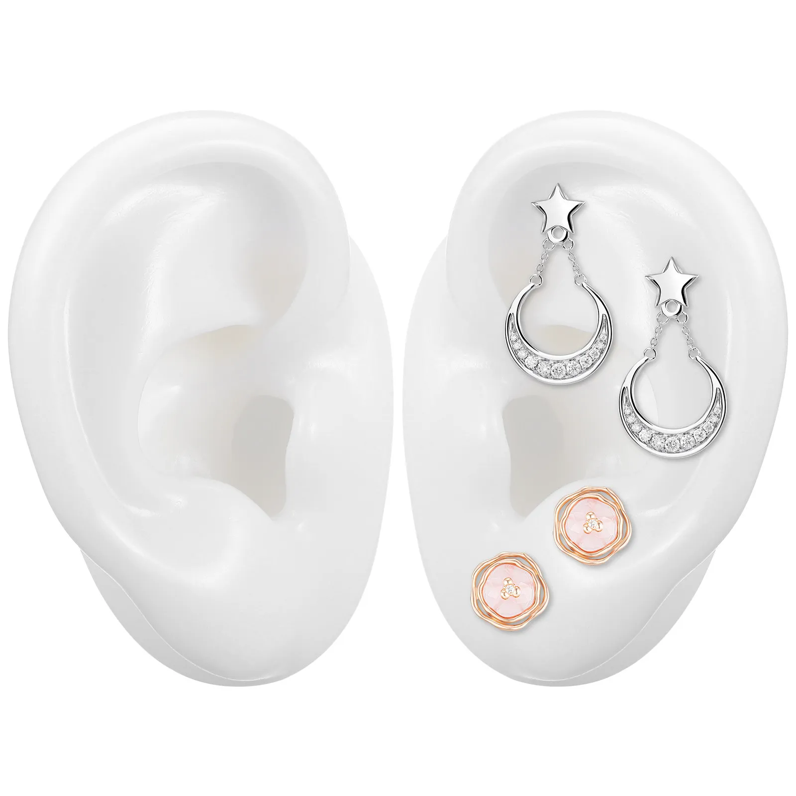 1Pair Silicone Artificial Ear Models Realistic Simulation Human Ear for Hearing Aid Practice Piercing Training Display