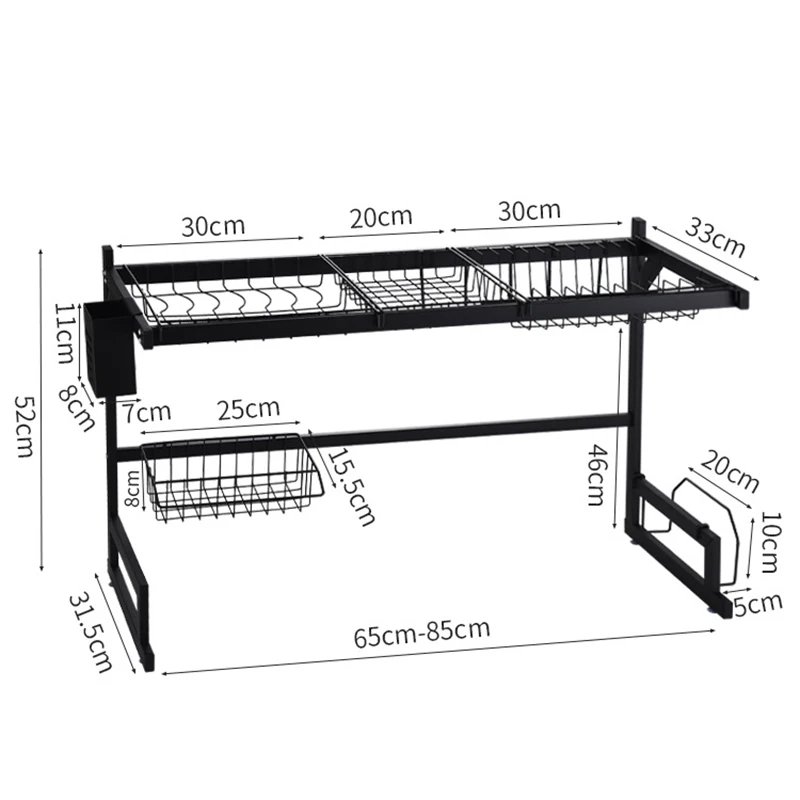 65/85cm Stainless Steel Dish Rack Drainer Kitchen Storage Drying Shelf Tray Over Sink Utensil Holder Drain Kitchen Organizer