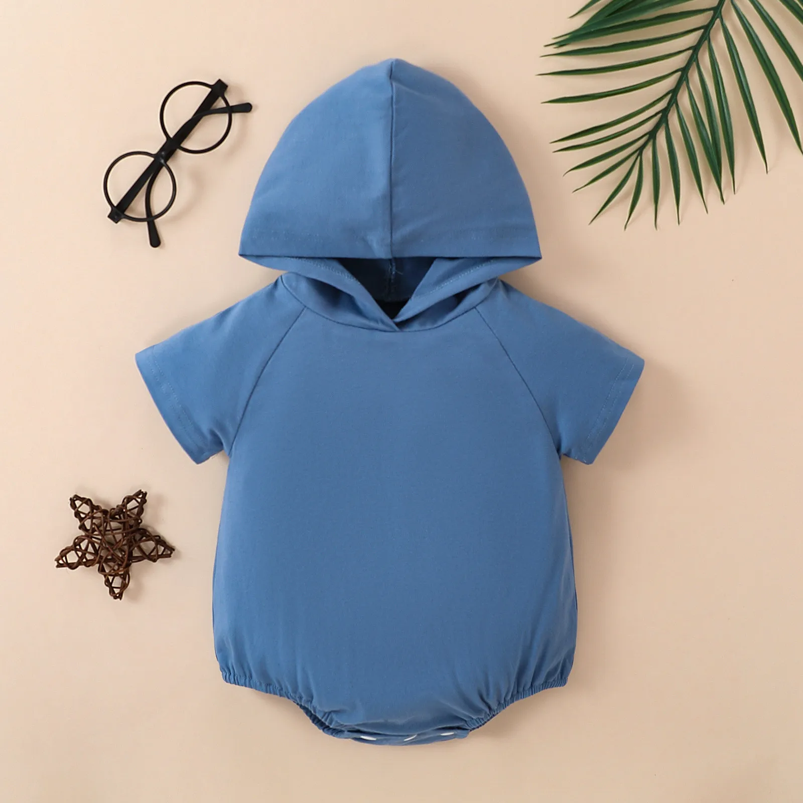 Infant Newborn Baby Boys Summer Hooded Rompers Infant Short Sleeve Solid Color Casual Rompers Tops For 3 6 12 18M Baby Clothes