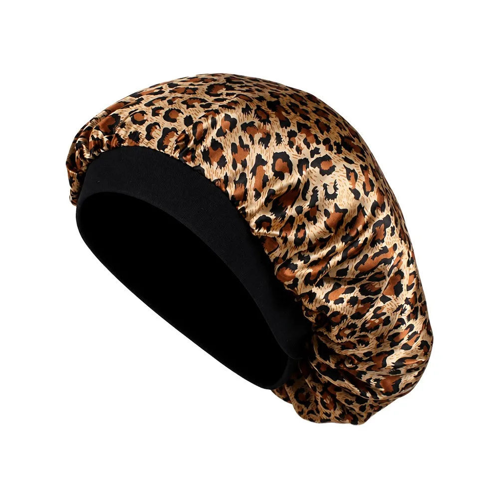 Floral Pattern Satin Sleep Bonnet Elastic Wide Band Hair Loss Cover Shower Caps Head Wrap Chemo Head Cover Hair Wrap Accessories