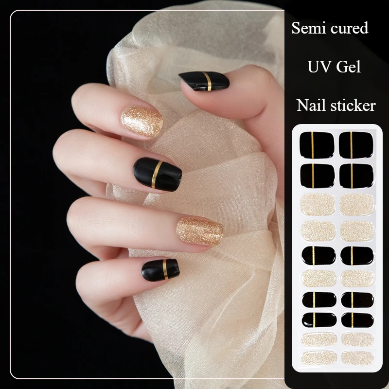 

20Tips NG Semi-cured Gel Nail Stickers Solid Color Semi-baked Stickers for Nails Full Cover UV Led Lamp Need Nail Art Decoration