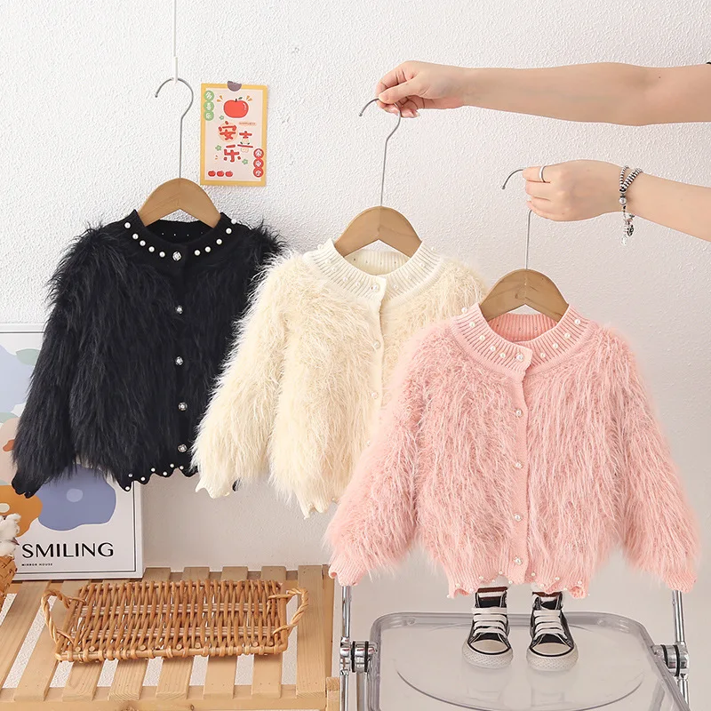 New Fashion Napping‌ Desgin Princess Sweater for Kids Girl Elegant Knitted Cardigan Fluffy Tassel Girls Knitting Jackets IY12211