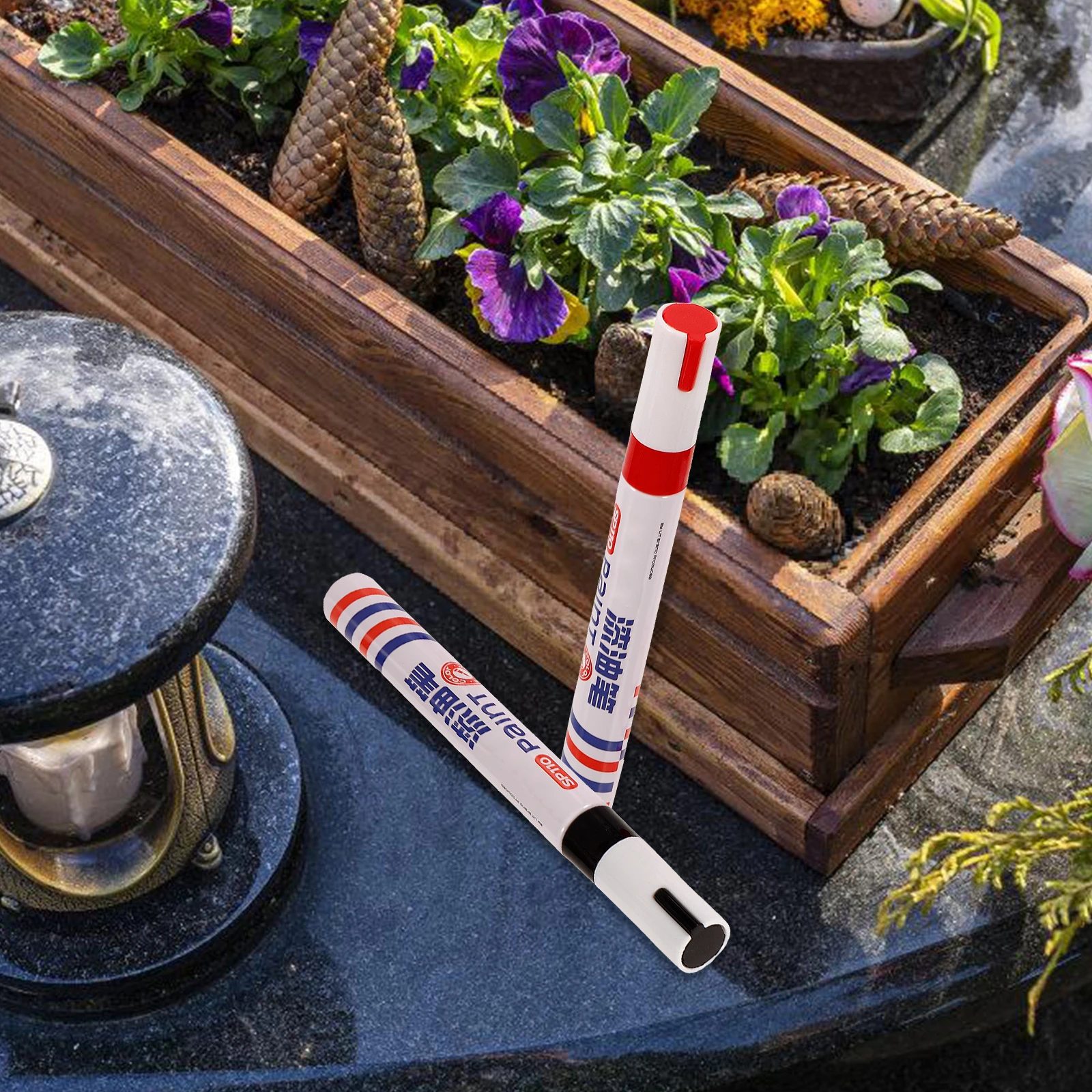

2pcs Tablet Inscription Repair Pen Bright Red Black Strong Coverage Fast Drying Touch Up Marker For Monument Writing On Metal
