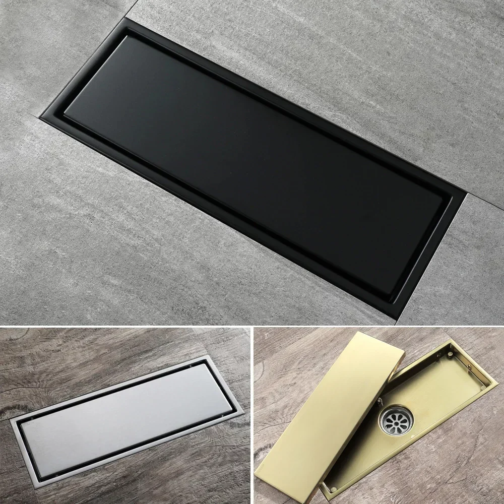 Stainless Steel 304 Black Spray Paint 300X110MM Rectangular Floor Drains Bathroom Renovation Accessories Concealed Installation