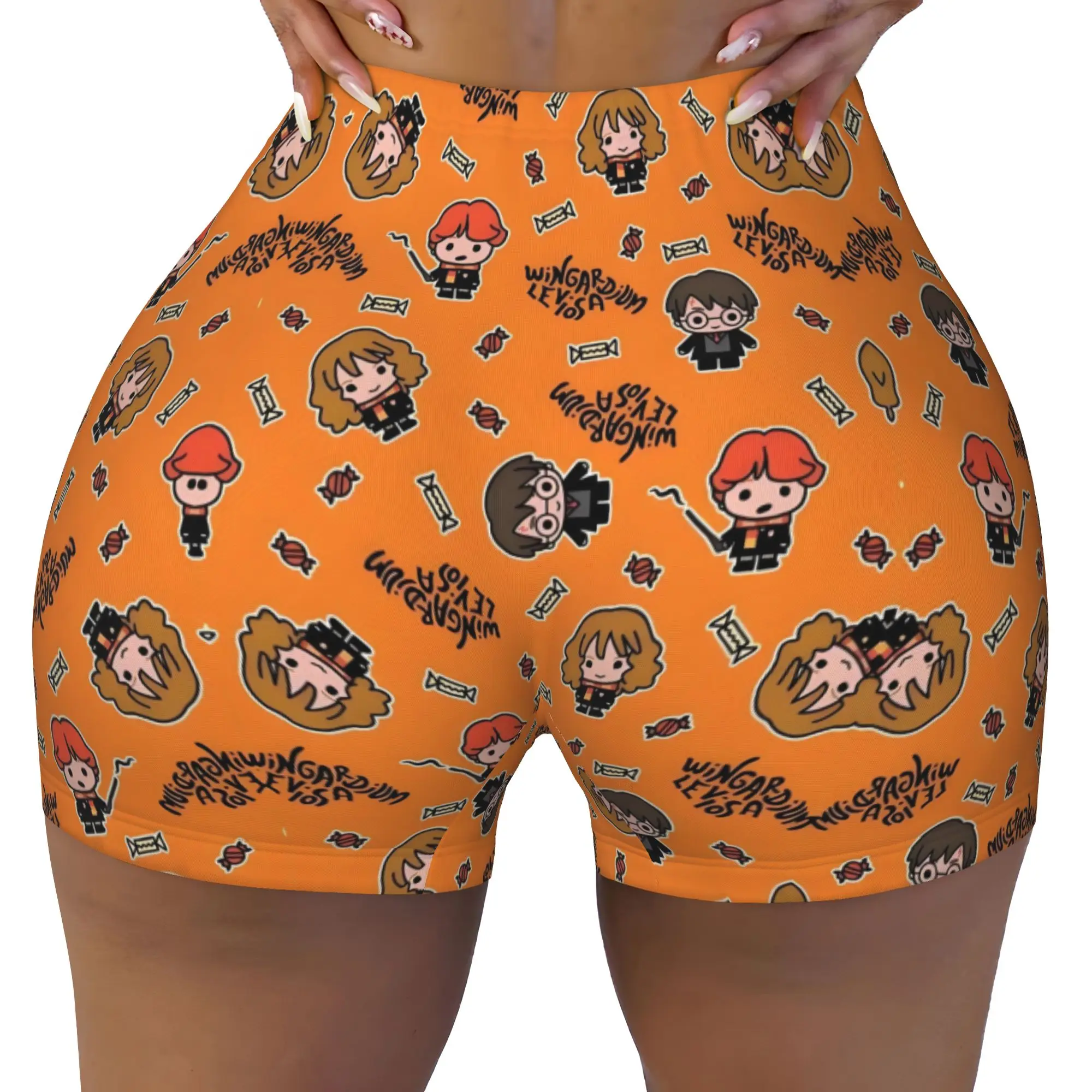 Custom H-Harryed Cartoon Volleyball Biker Gym Shorts Women Halloween Witchcraft Athletic Workout Yoga Shorts