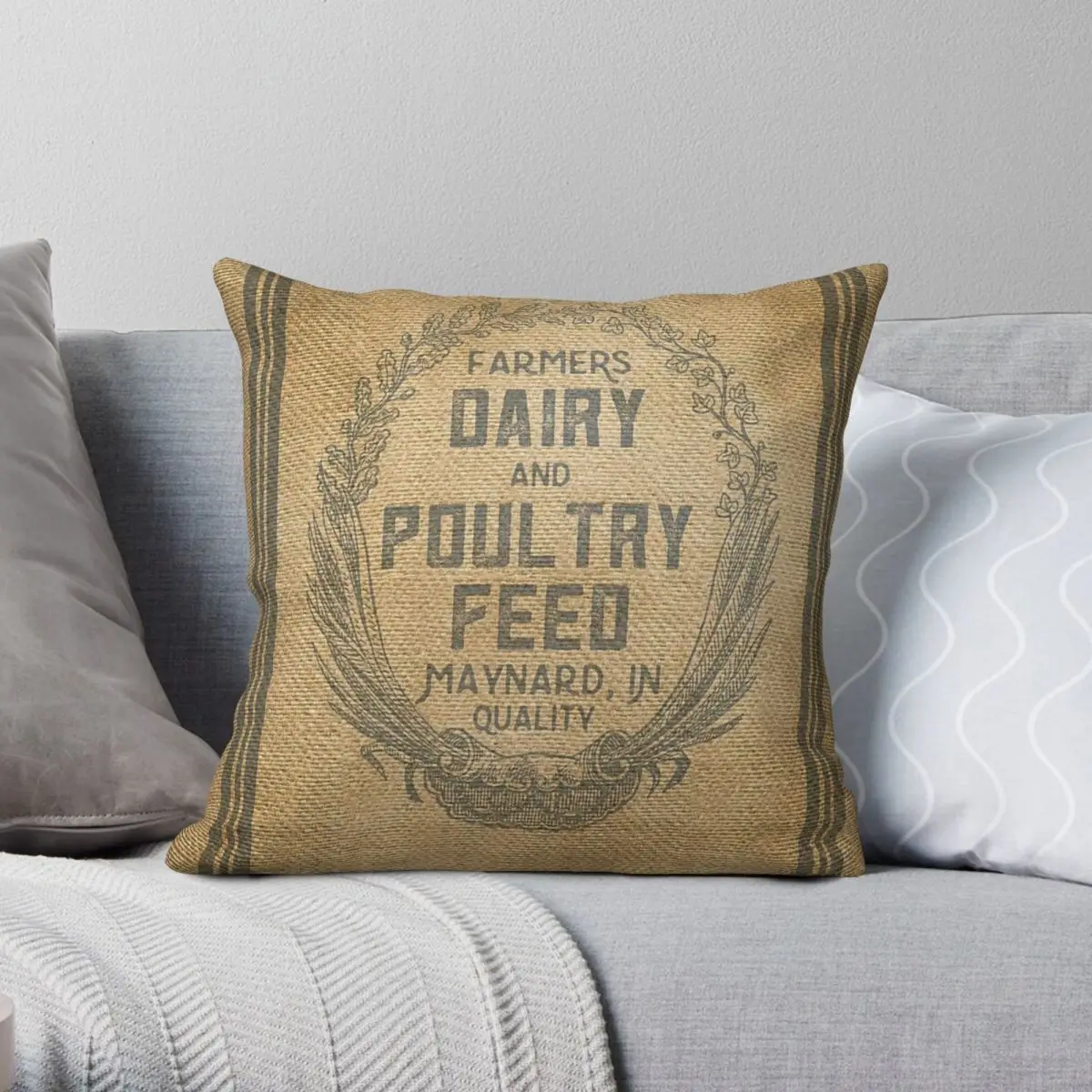 Burlap Dairy Poultry Feed Sack Pillowcase Polyester Linen Velvet Pattern Zip Decor Pillow Case Room Cushion Case