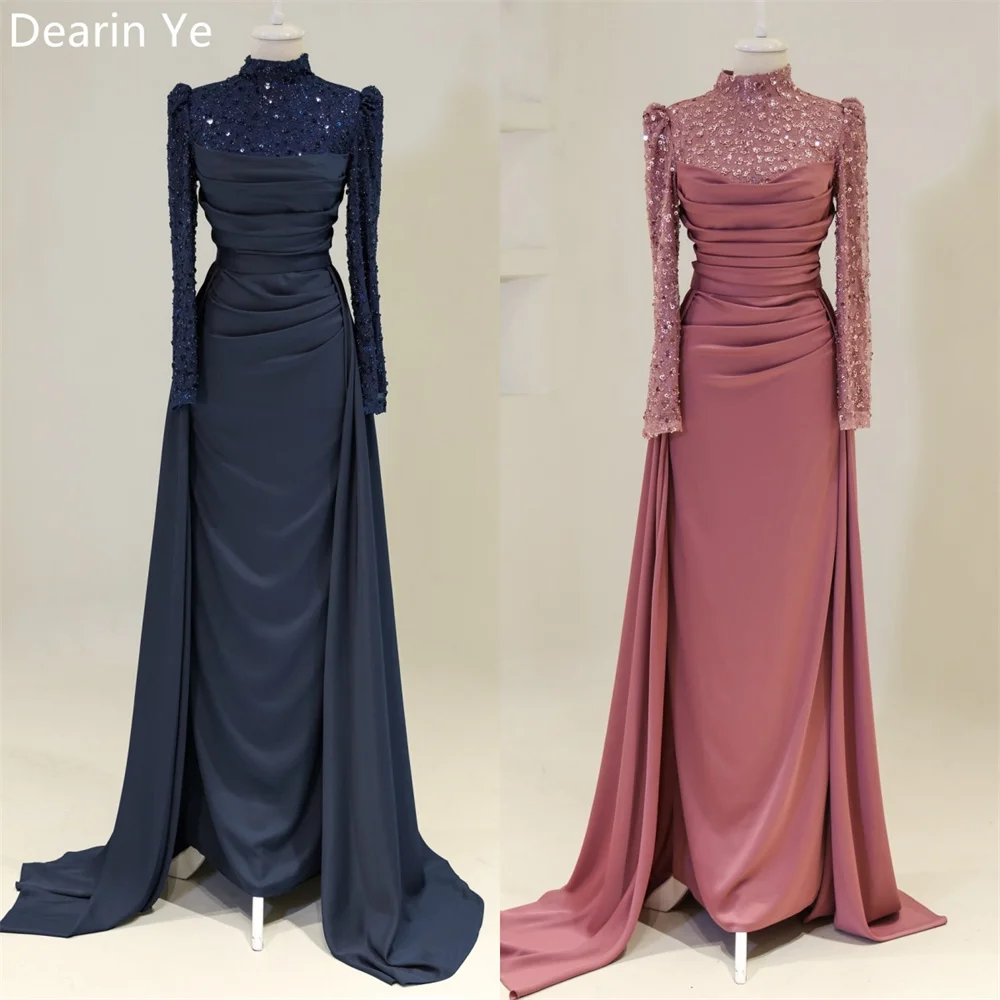 

Saudi Arabia Evening Dress Dearin High Collar A-line Floor Length Skirts Draped Sequin Bespoke Occasion Dresses Formal Prom Gown