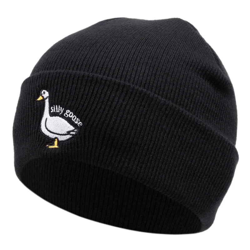 Dumb Goose bestickte Strickmütze für Damen und Herren, warm im Herbst und Winter, tragbare und bequeme Outdoor-Strickmütze