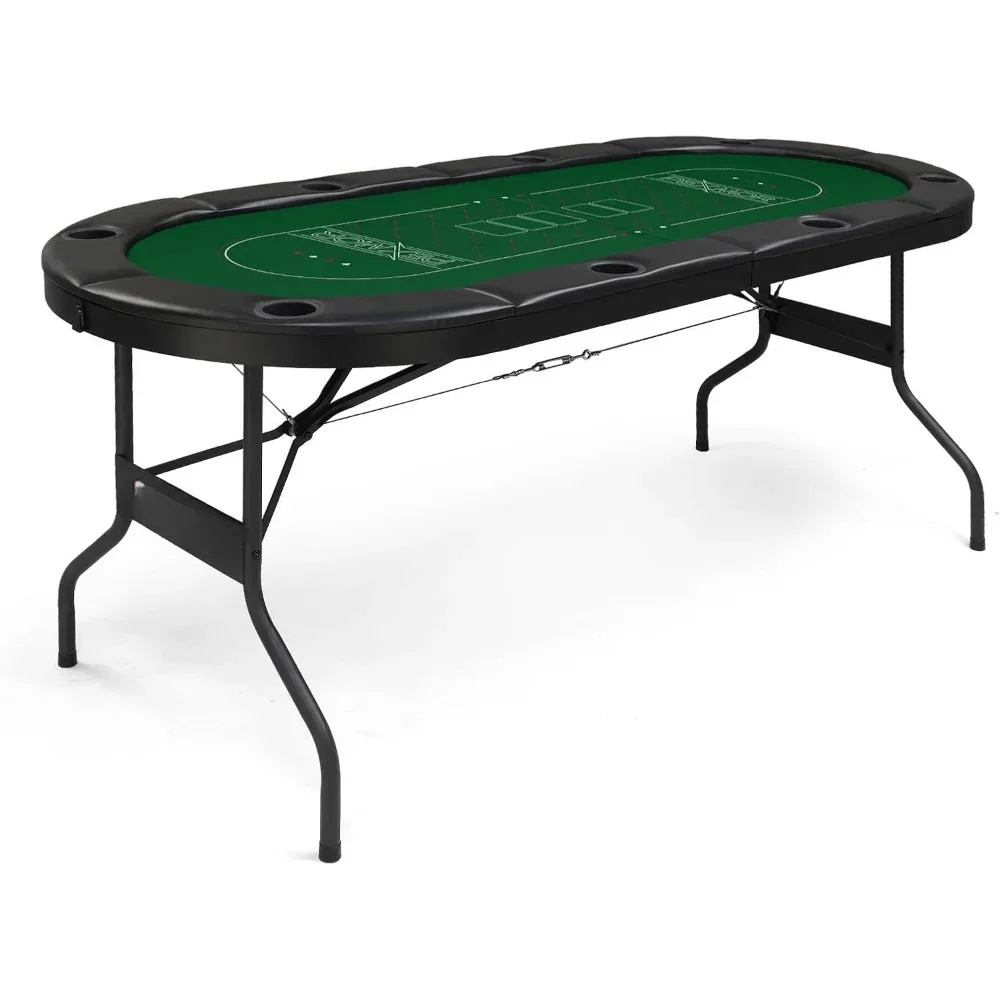 

8 Player Foldable Poker Table, Folding Texas Holdem Blackjack Casino Game Table w/Deeper Stainless Steel Cup Holders