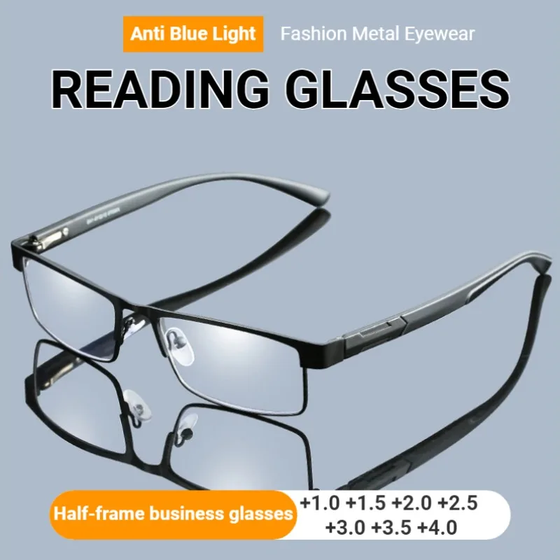 

FG Men's Fashion Reading Glasses Mirror Metal Optical Frame Vintage Presbyopia Glasses +1.0 To +4.0