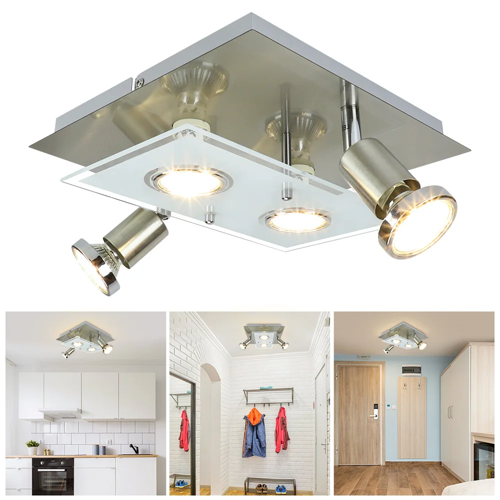 Depuley 4-light LED Track Light Ceiling Spotlight Directional Adjustable Multi-Head Flush Mount Ceiling Light GU10 Bulb for Bath