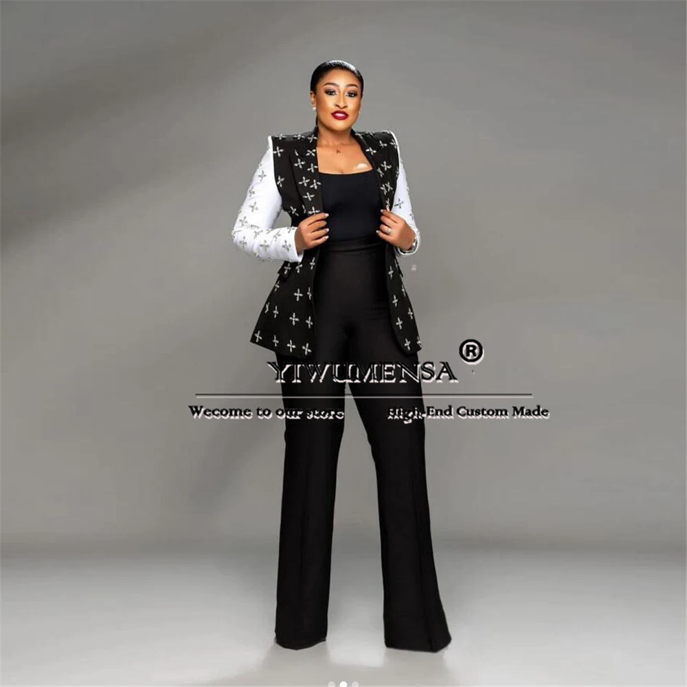 Unique Design Suits Women Bespoke Diamond Beaded Jacket Pants 2 Pieces Ladies Business Office Prom Blazer Bride Wedding Tuxedos