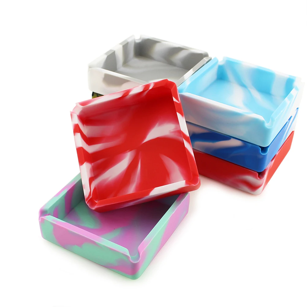 

Silicone Ashtray Square Camouflage Holder Heat Resistant Friendly Non Toxic Lightweight Cigarette Slots Bedroom