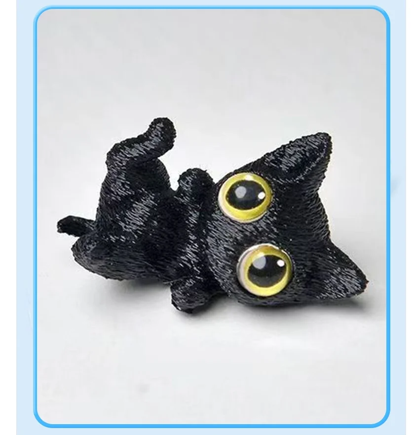 

New product 3D printed big eyed cute cat with black/white two colors high transparency glass material simulated eyes in 5 styles