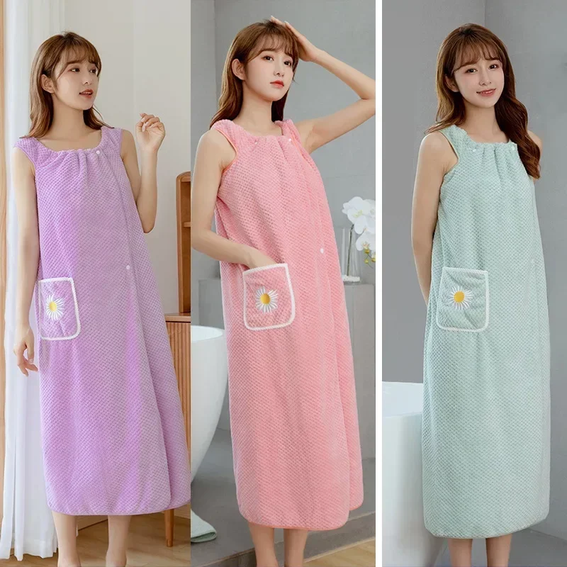 Bath Towel Household Women Wearable Wrap s Absorb Water Polyester Dry Hair Skirt Long Style Bathroom Washable Bathrobe