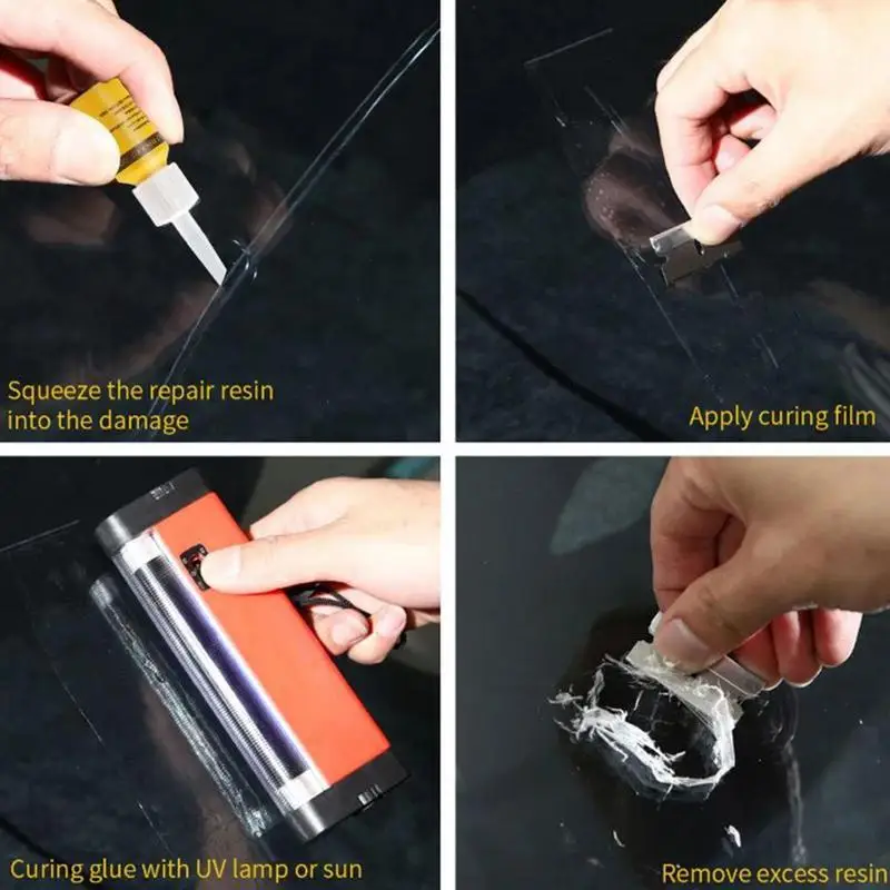 Car Windshield Crack Repair Tool DIY Auto Glass Windscreen Repair Fluid With Curing Strips Sleeve Razor Blade For Chips Cracks