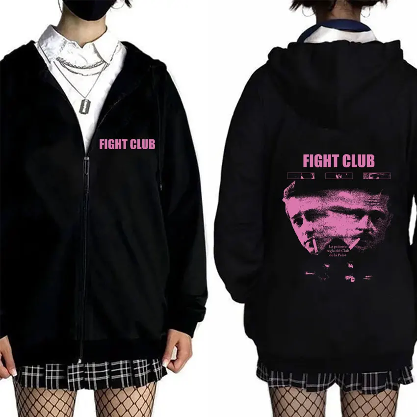 

TV Fight Club Face Graphic Zipper Hoodie Men's Women's Casual Vintage Zip Up Hoodies Unisex Fashion Vintage Oversized Streetwear