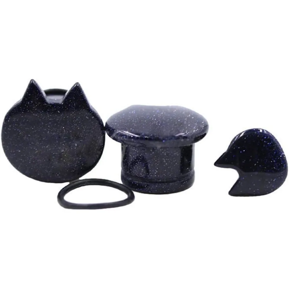 1/2 Paar Katzenkopf-Ohrgeschosse aus Opalit/künstlichem blauem Stein – Tunnel, Plugs, Stretchers, Expander für Körperpiercing, 2g-5/8 Zoll – Detail 3