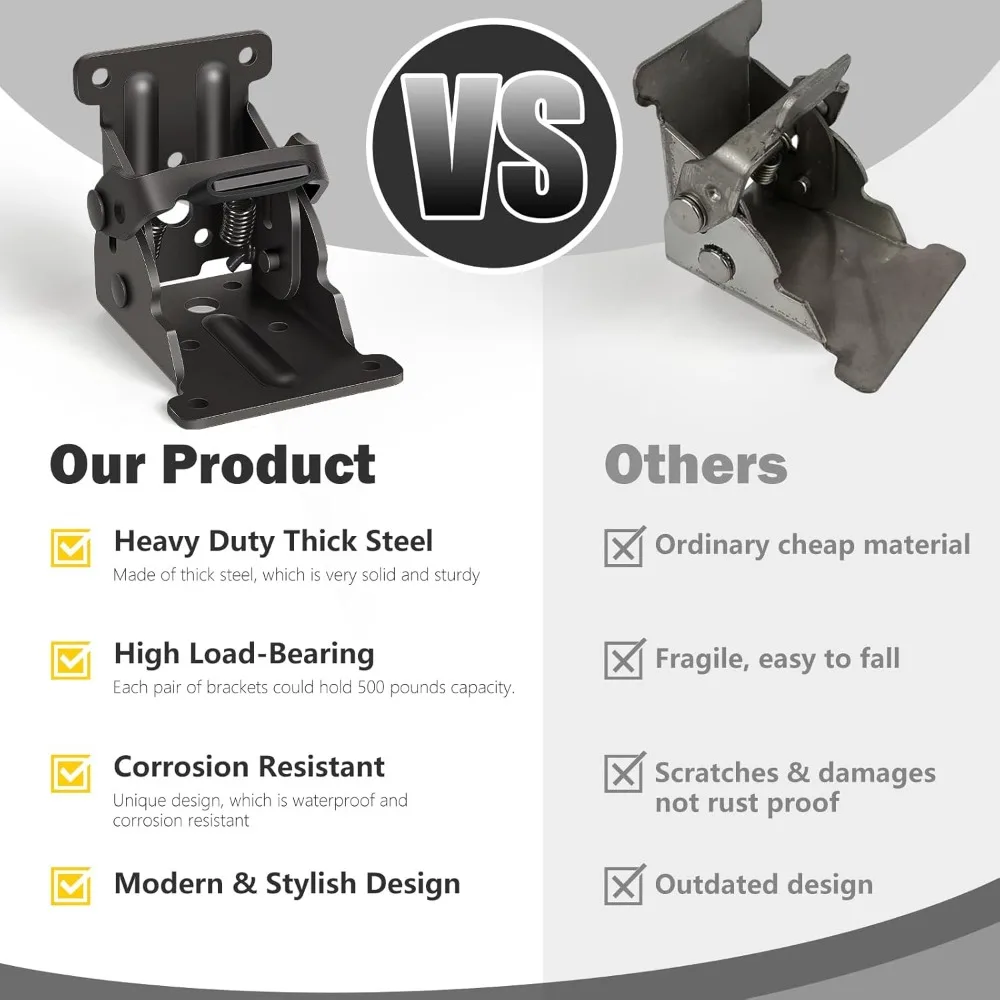 Confezione da 4 staffe pieghevoli, cerniera autobloccante con viti per gambe del tavolo pieghevoli, gambe del letto con staffa di supporto per estensione serratura, nere