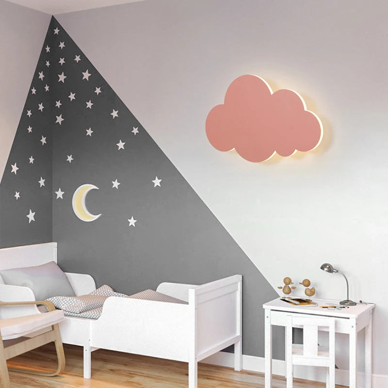 LED Cloud Wall Lamps Modern Living Room Girl Children\'s Bedroom Kids Acrylic&Iron Minimalist Decoration Blue Pink White110V 220V