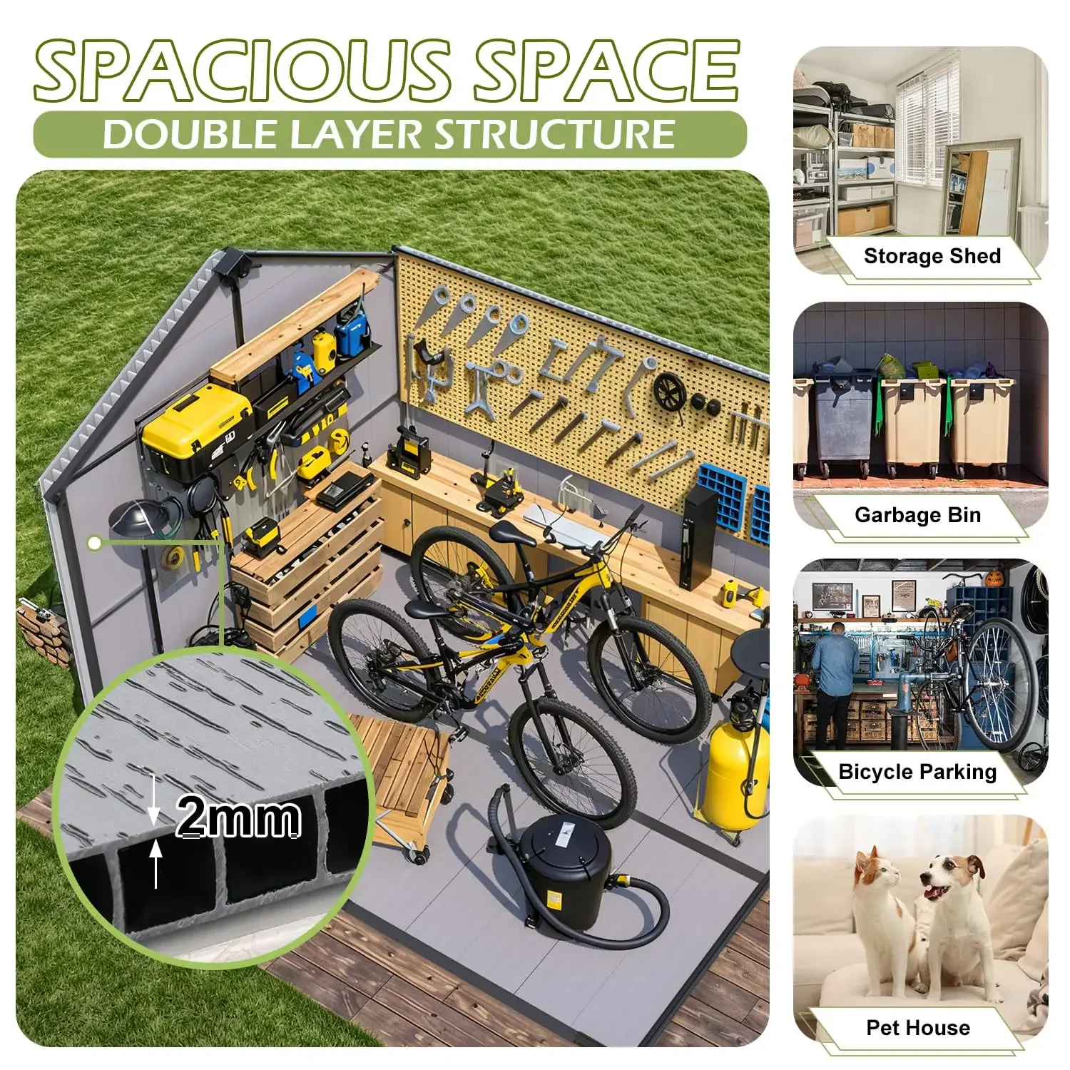 Plastic Outdoor Storage Shed with Floor, Resin Garden Shed, Custom
