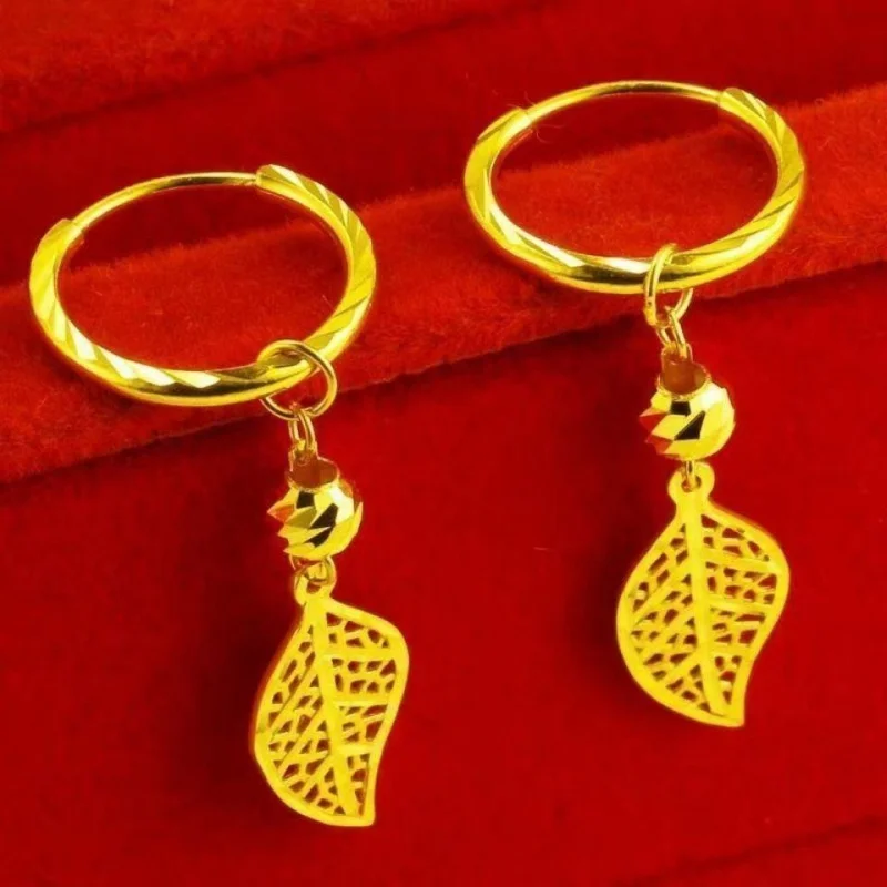 

Luxury 100% Real 24K Gold Color Hollow Out Leaf Fashion Drop Earrings for Women, Delicate Jewelry Gift for Mom