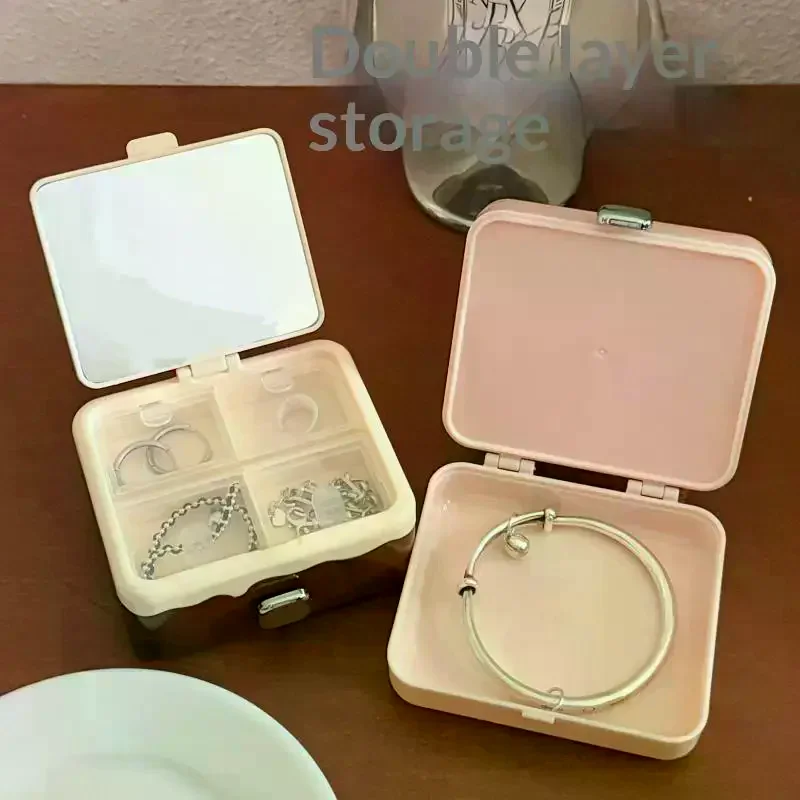 

Мини-двухслойная коробка для хранения шоколада с зеркалом, портативная коробка, серьги, ожерелья, кольца, ювелирные изделия, коробка для хранения различных предметов