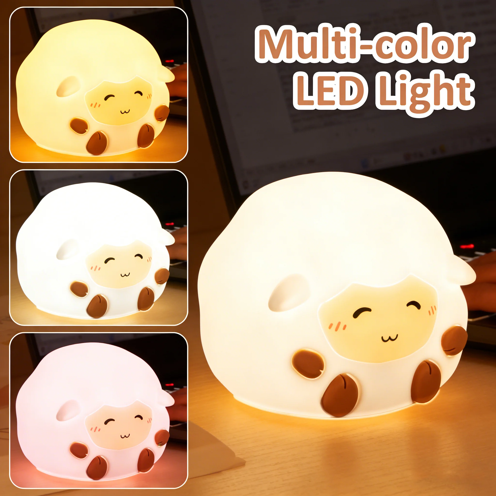 

Милый силиконовый ночник-овечка с LED-подсветкой, USB-перезаряжаемый, с регулировкой яркости, безопасный для глаз, для детской спальни, подарок на день рождения