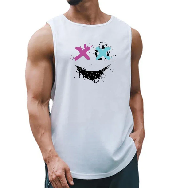 

FITNESS SHARK Summer Loose Running Tank Top Men's Sports Casual Sleeveless Tops Youth Printed Breathable Sweat T-shirts