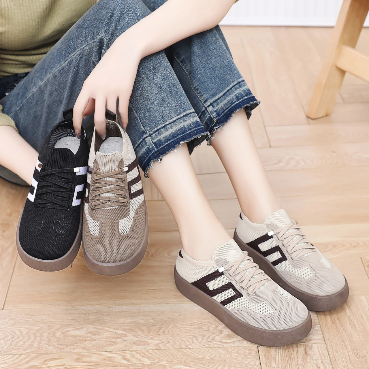 

Женские кроссовки на платформе, дышащие, весенние, спортивные, модные, на шнуровке, с толстой подошвой, повседневные.