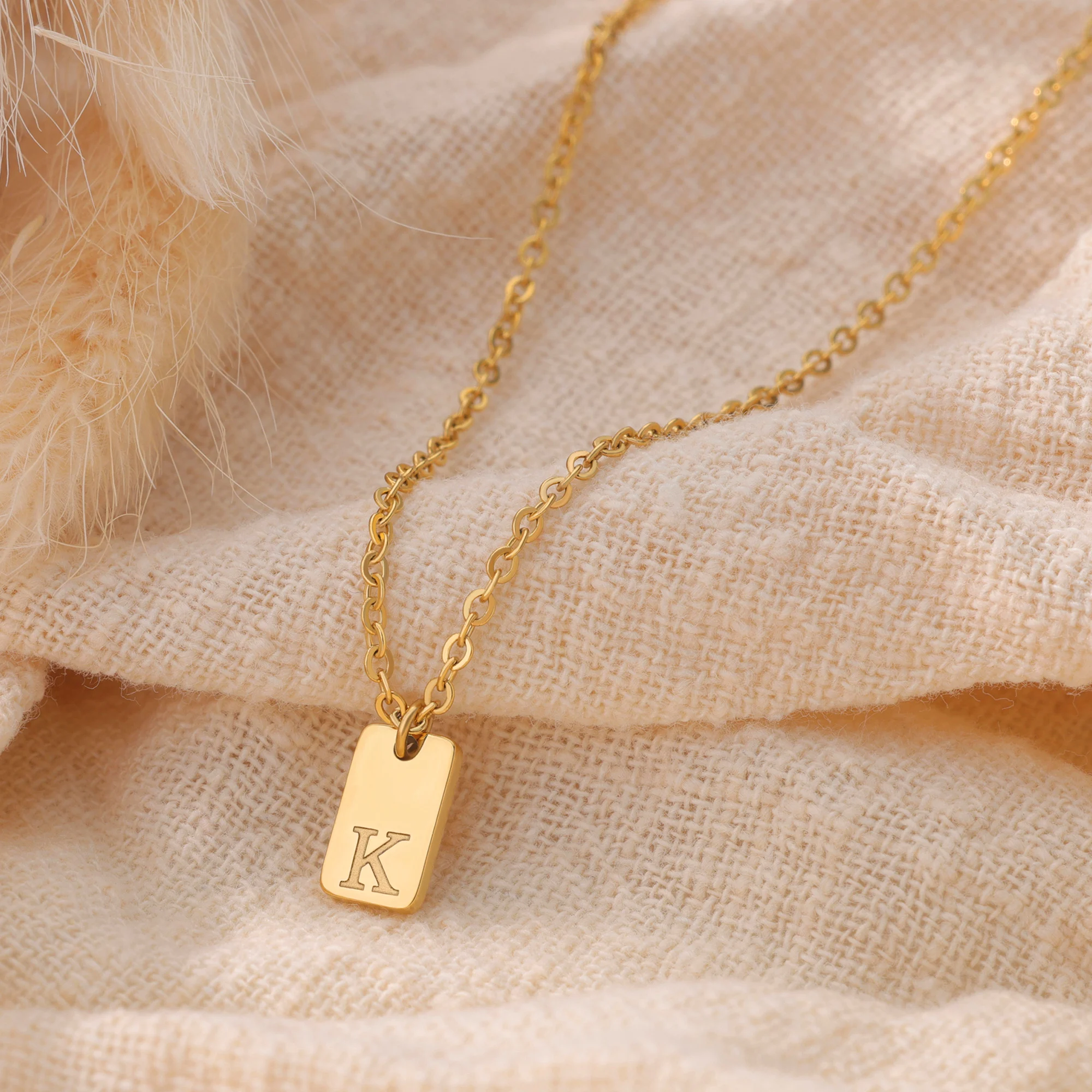 Tiny Square Initial Letter Necklaces For Women Gold Plated Stainless Steel Engraved Letter Necklace Aesthetic Birthday Jewelry