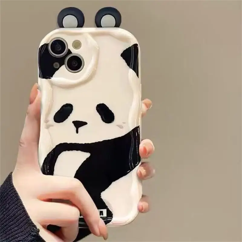 Cartoon 3D Panda Ears Case for Samsung Galaxy A30 A31 A50 A50S A30S A20 A51 A71 A02 A03 Core A02S A10 A11 A21S Curly Wave Cover