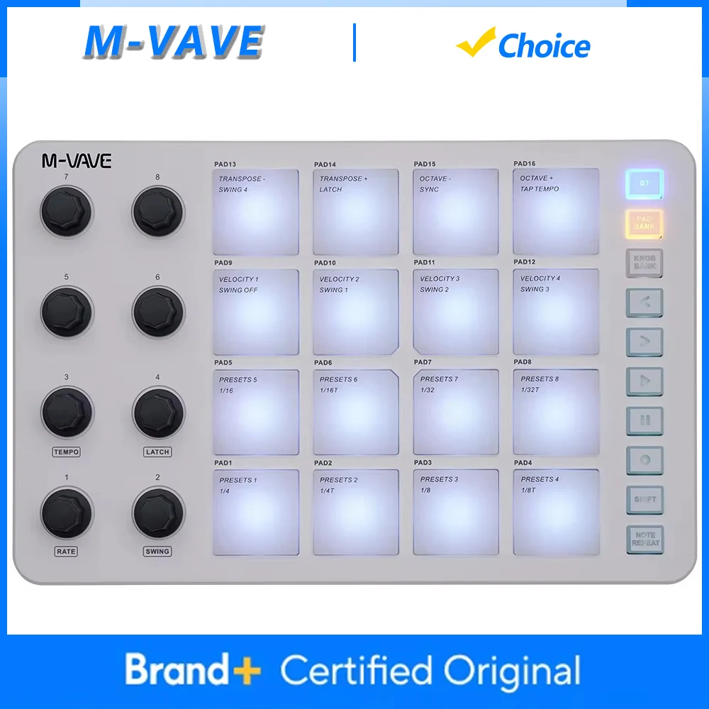 

M-VAVE SMC-PAD Wireless MIDI Controller Strike Pad Pad RGB Backlight MIDI Keyboard Low Latency 3.5mm Output Interface MIDI Pad