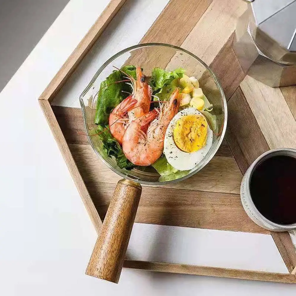 Glass Cooking Pot Milk Noodle Pot Soup Stock Porridge Pots Wooden Handle Open Flame Heating Kitchen Cookware Clay Pot