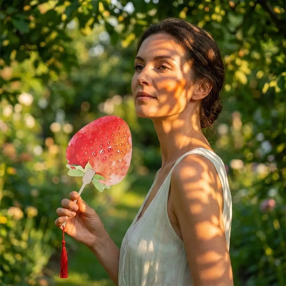 Creative Double Side Handheld Fan Multicolor Wood Handle Fruit Fan Cartoon Fruit PVC Circular Fan Cosplay Supplies