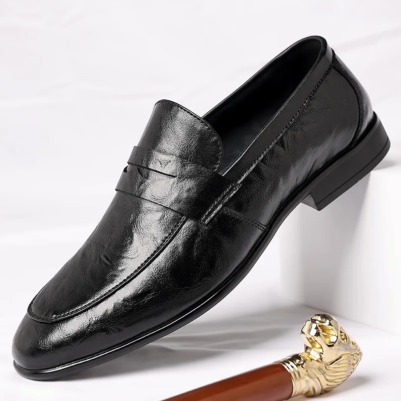 Chaussures en cuir à enfiler pour hommes, chaussures provoqué pointues, style italien, luxe, fête formelle, bureau, mariage, mode