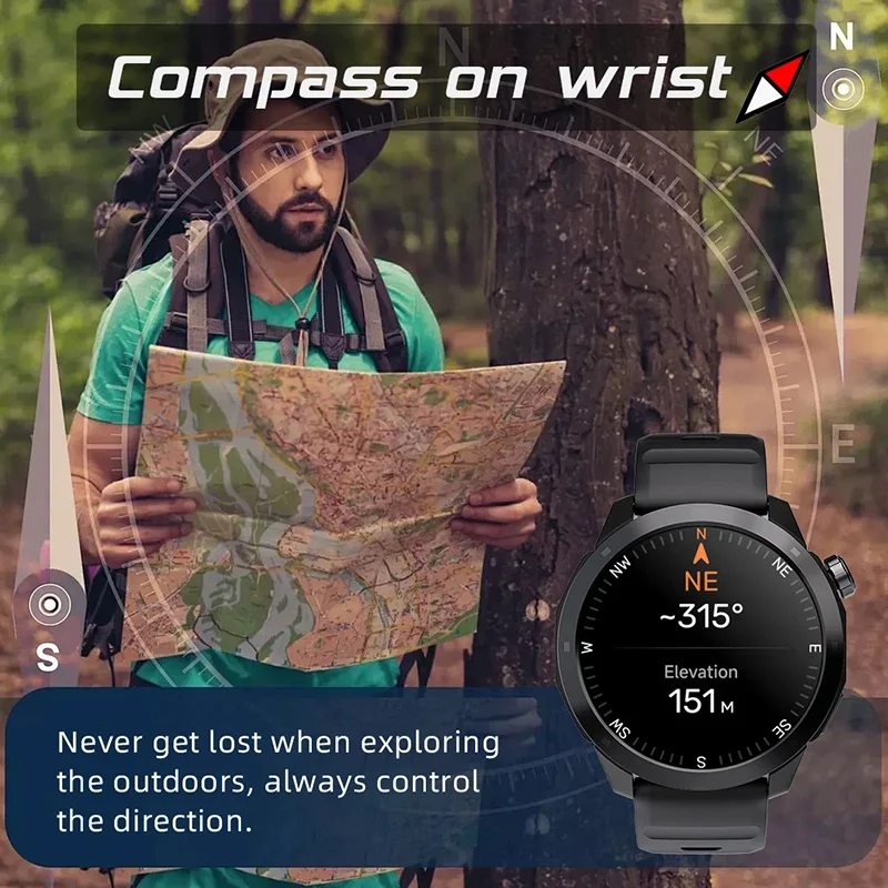 1.43 Inch Deep Waterproofing Sports Smartwatch AMOLED Screen Bluetooth Call Compass Sports Smartwatch