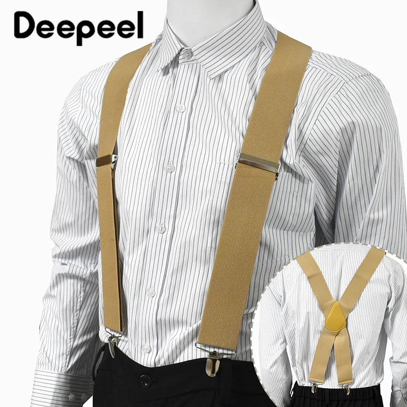 

Deepeel Fashion 5cm Wide Adult Men's Suspenders 4 Clips Strap Adjust Elastic Men Braces Harness Man Suit Pants Belt Accessories