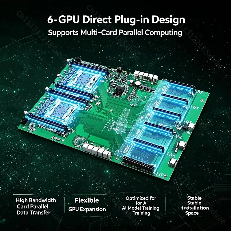 X99 Dual Channel Mainboard with 6 GPU Direct Insert, Supercomputing Motherboard for AI Training Workstation