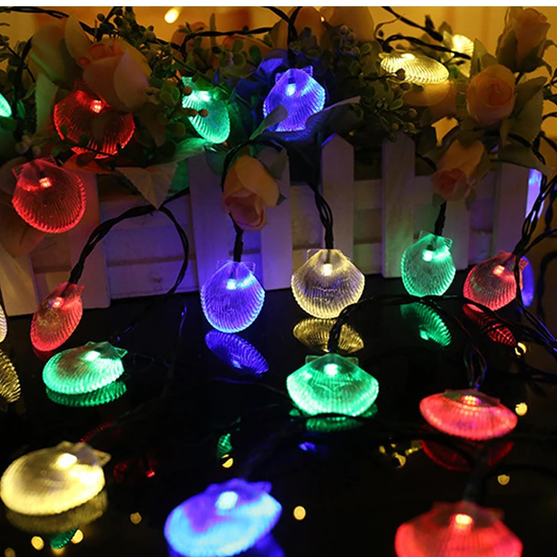 6M 40Led Zee Strand Shell Fairy String Licht Bruiloft Verjaardag Christmas Party Decor Outdoor Indoor Led Garland Lamp Door batterij