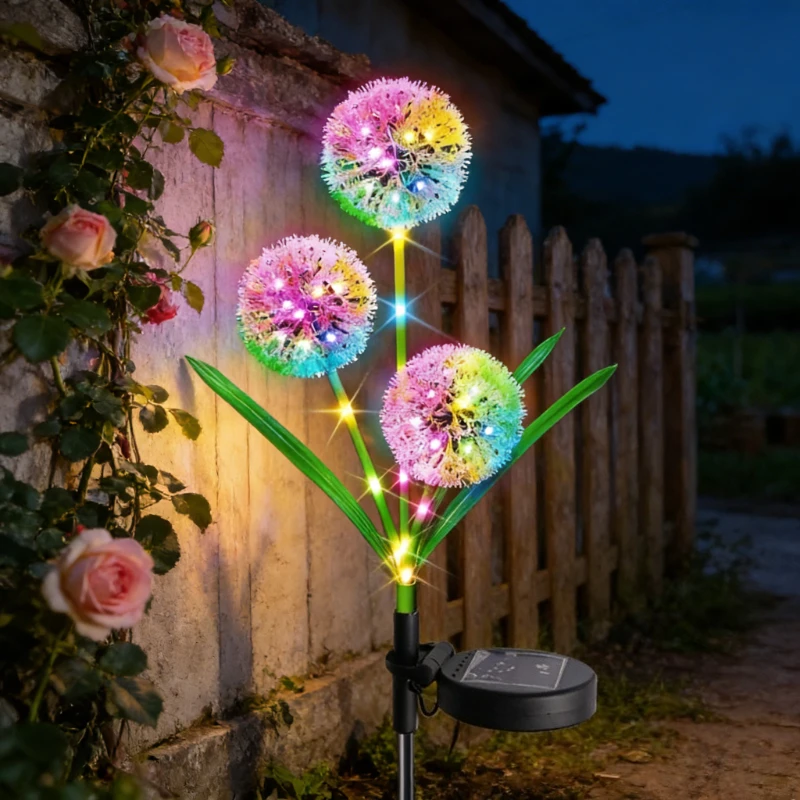 Solar Dandelion Light Color Changing Scallion Ball Lawn Lamp Waterproof Outdoor Decor Light Garden Patio Walkway Yard Decoration