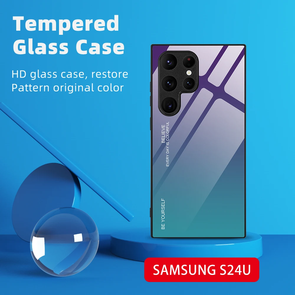 Gradient Color Tempered Glass Shockproof Case For Samsung S25 S24 S23 S22 S21 Note 10 20 Plus Ultra FE A73 A53 A33 A13 Cover