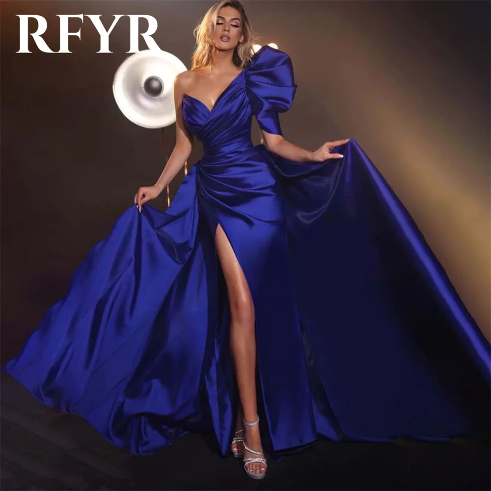 RFYR Navy Blue Formal Dresses One Shoulder Party Dress For Wedding Stain Mermaid Special Occasion Dresses Custom robe soirée