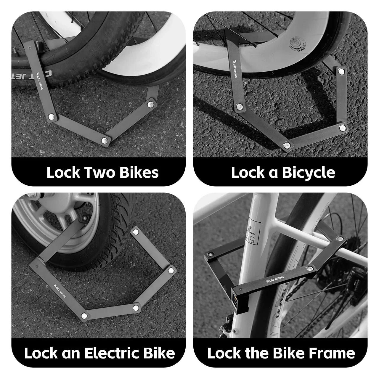 قفل دراجة محمول من WEST BIKING، قفل بكلمة مرور قابل للطي، مضاد للسرقة، قفل قابل للطي للدراجة النارية، ملحقات دراجة الطريق الجبلية