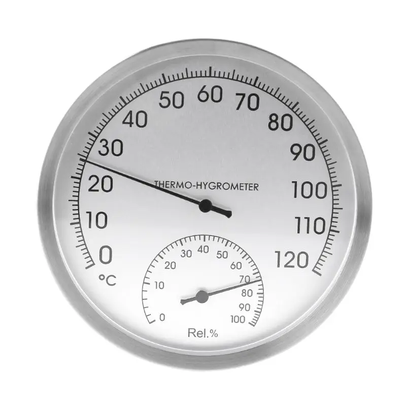 Upgraded Wall Hanging Thermometer Round Indoor Outdoor Thermometer Hygrometer Hygrometer Suitable for Sauna Room Silver