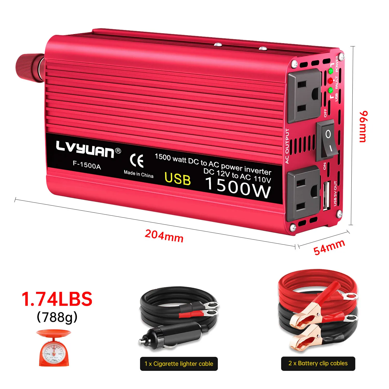 1500W Peak Power Inverter DC12V to AC 110V 60Hz Car Inversor With The Cigarette Lighter Modified Sine Wave