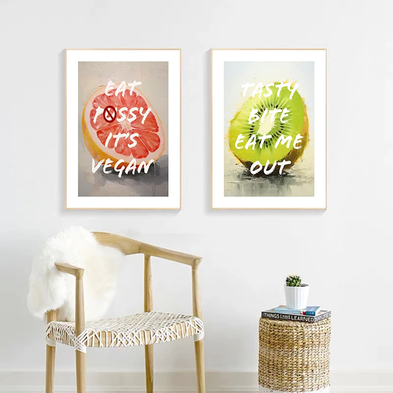 Sexy Fruit Poster Canvas Printing Peachy Fruit Banana Funny Wall Art Kitchen Wall Decor Booty Fun Quote Wall Decor Gift for Her