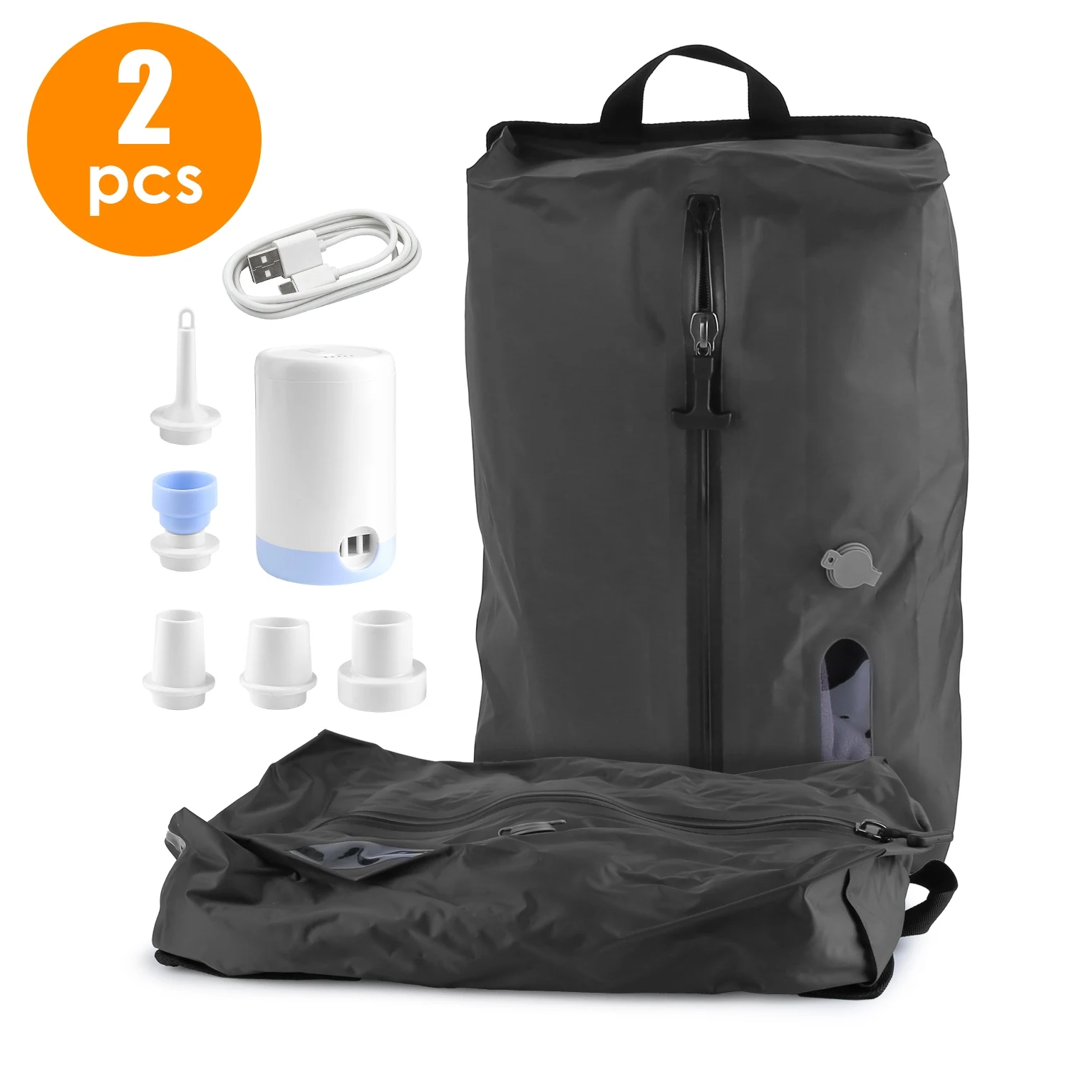

2Pcs 17L Vacuum Bags With Pump Clear Window Handle IP67 Waterproof TPU Vacuum Packing Cubes Travel Vacuum Seal Bags Packing Organizers For Clothing Luggage Backpack Suitcase