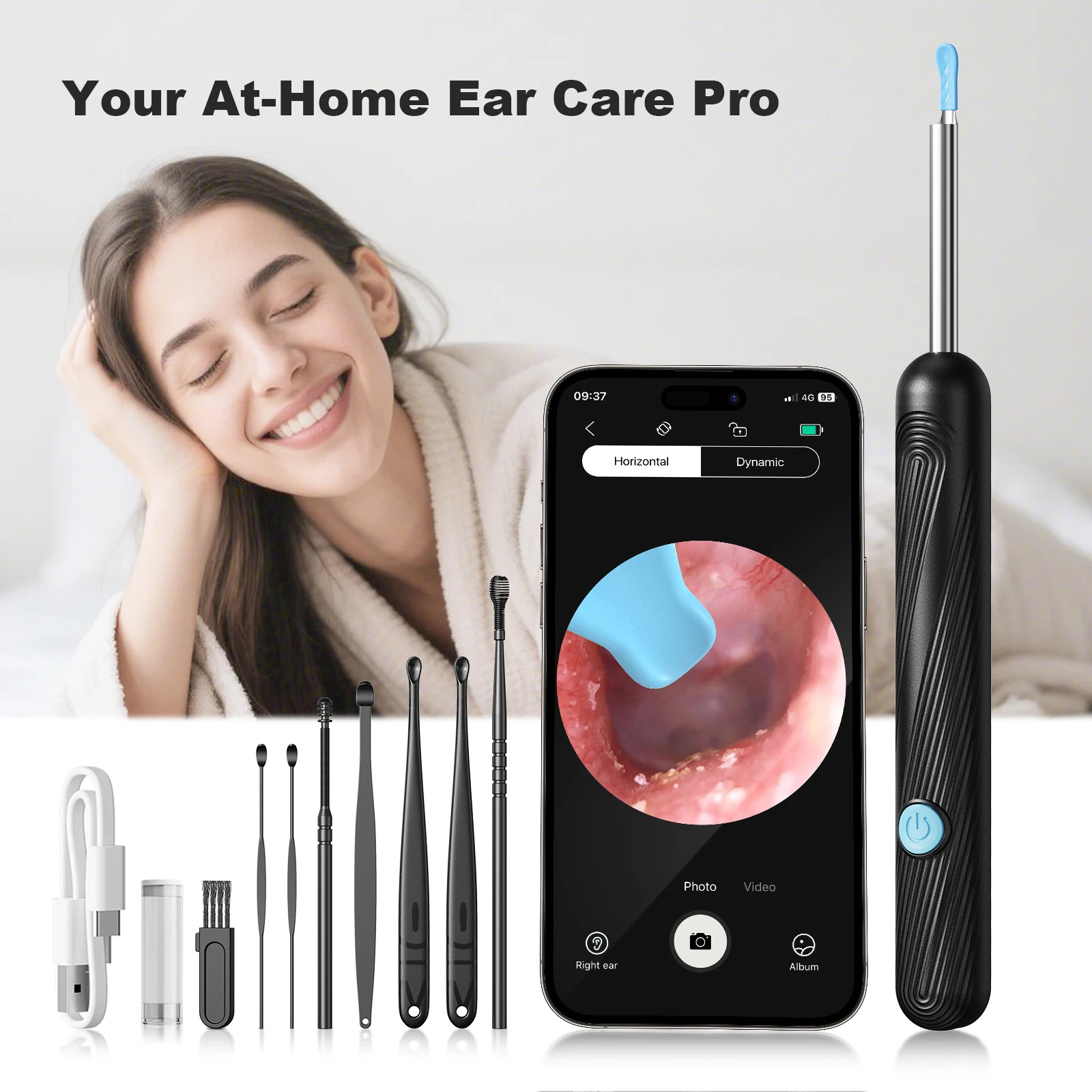 

Ear Wax Cleaning Tool with Camera and Lighting -1080P High-Definition Video, Comes with Multiple Additions. USB Charging,
