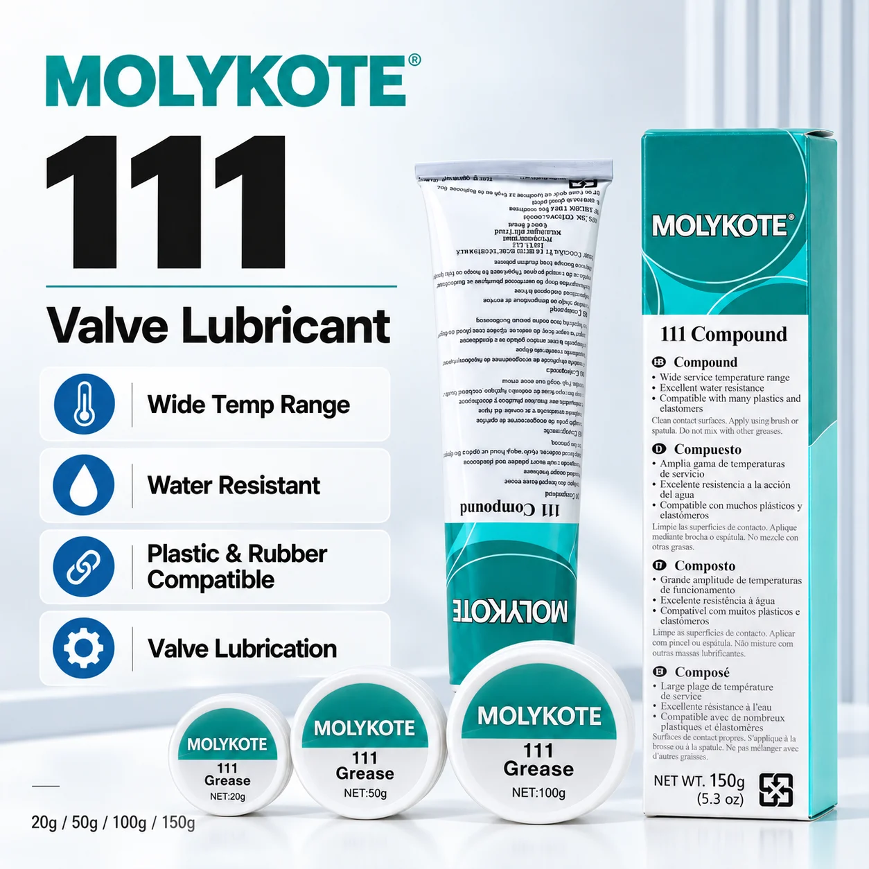 MOLYKOTE 111 DC111 Silicone Grease 150g Waterproof Valve Lubricant Sealant for O-Rings Rubber Seals Plumbing Faucets Plug Valves